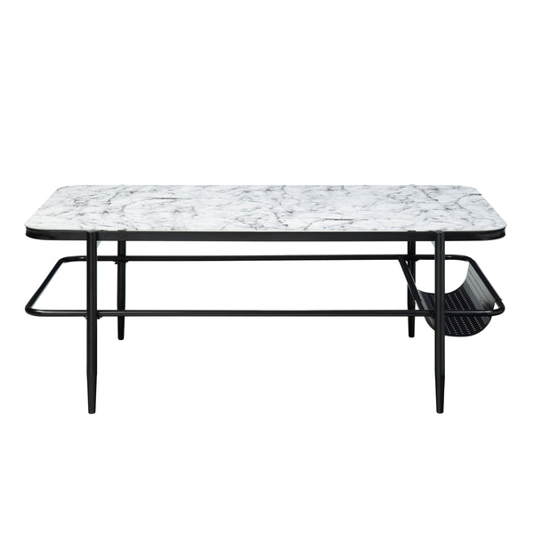 English Elm 3pc Martine Occasional Table Set with Marble Print Tempered Fluted Glass Tops & Black Metal Base, Modern Storage B011P298386