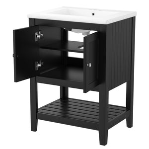 English Elm 24" Modern Sleek Bathroom Vanity with Ceramic Sink, Solid Wood Frame, Waterproof Finish and Open Shelf Storage Black N725P246473B