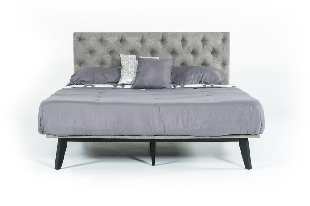 VIG Furniture Gibson Modern Grey Upholstered Super King Bed 76"X84" — Button-Tufted Headboard, Slatted Frame, 440Lb Capacity VGMABR-54-BED-NK