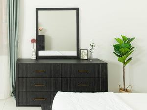 VIG Furniture Manchester- Contemporary Dark Grey Dresser With Solid Acacia, Brass Handles, Spacious Drawers, Ready-To-Use VGWD-HLF2-DR6DRA