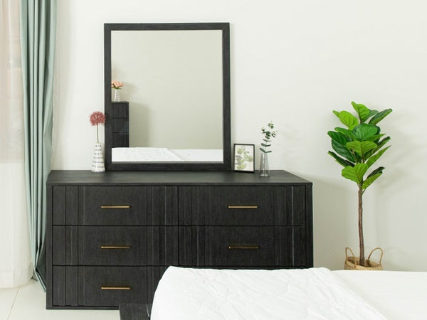 VIG Furniture Manchester- Contemporary Dark Grey Dresser With Solid Acacia, Brass Handles, Spacious Drawers, Ready-To-Use VGWD-HLF2-DR6DRA