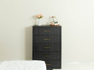 VIG Furniture Manchester- Solid Acacia Dark Grey Chest With Brass Handles, No-Assembly Luxury Storage, 30"W X 44"H VGWD-HLF2-TB5DRA