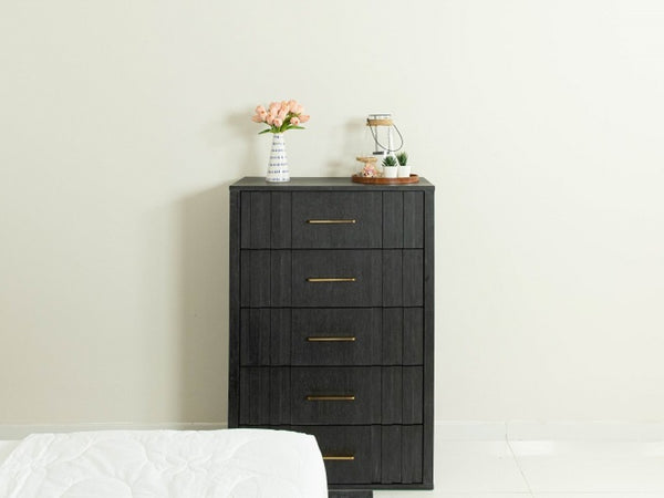 VIG Furniture Manchester- Solid Acacia Dark Grey Chest With Brass Handles, No-Assembly Luxury Storage, 30"W X 44"H VGWD-HLF2-TB5DRA