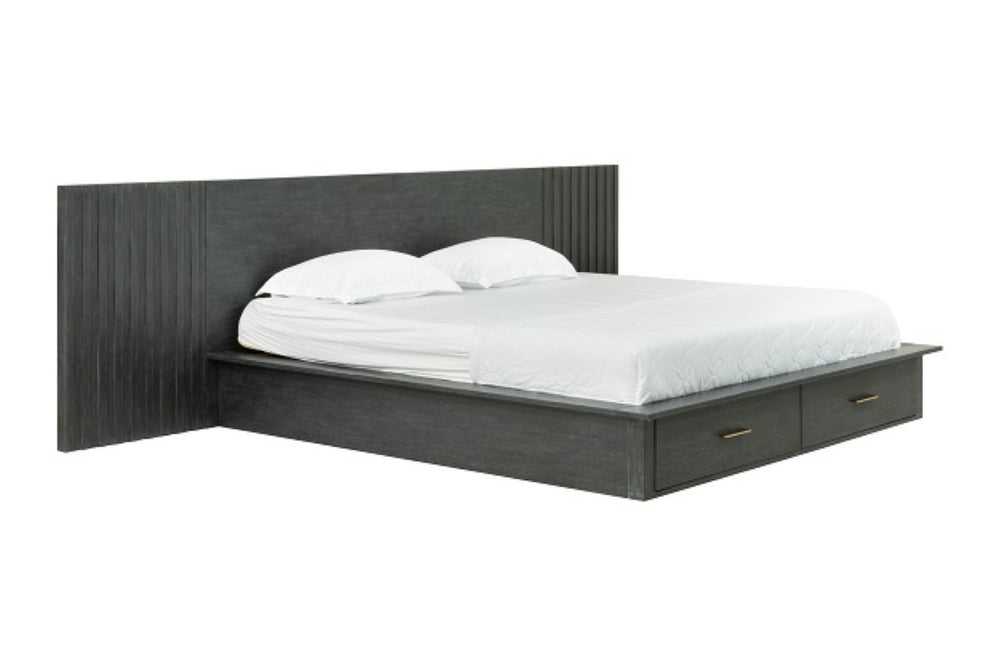 VIG Furniture Manchester- Contemporary Acacia Platform Bed Ek In Dark Grey With Brass Handles, Storage Drawers, 800Lb Capacity VGWD-HLF2-BED-EK