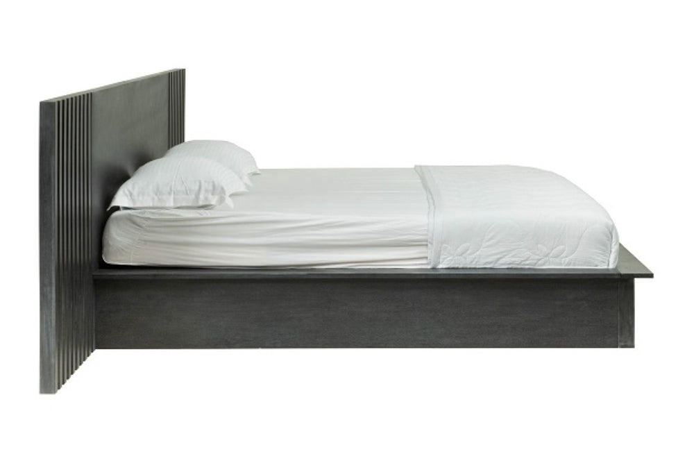 VIG Furniture Manchester- Contemporary Acacia Platform Bed Ek In Dark Grey With Brass Handles, Storage Drawers, 800Lb Capacity VGWD-HLF2-BED-EK