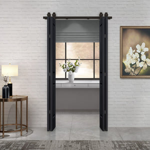 English Elm 24 in Primed Mdf Bi-fold Barn Door with Raised 6-panel Profile and Sliding Hardware B2763P491051