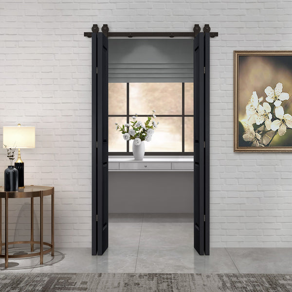 English Elm 24 in Primed Mdf Bi-fold Barn Door with Raised 6-panel Profile and Sliding Hardware B2763P491051