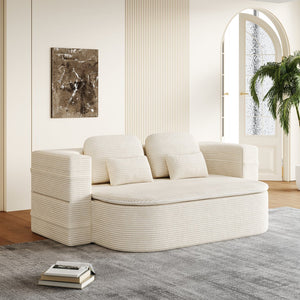 English Elm 75''2-In-1 Foldable Sofa Bed With Multi-Functional Blanket & Pillows - Cozy Corduroy Lounge Solution W834P317044