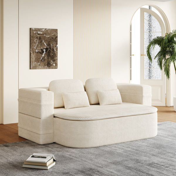 English Elm 75''2-In-1 Foldable Sofa Bed With Multi-Functional Blanket & Pillows - Cozy Corduroy Lounge Solution W834P317044