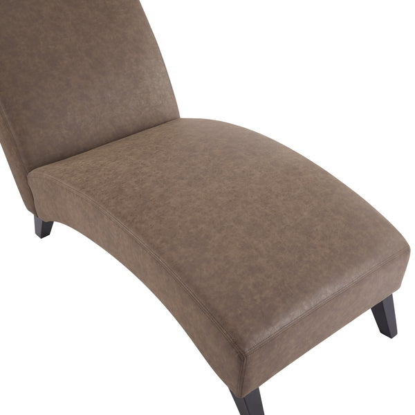 English Elm Christopher Knight Home® - FINLAY Curved KD Chaise Lounge Dark Coffee PU Leather Birch Wood Legs — Contemporary Comfort 62" N776P298861C