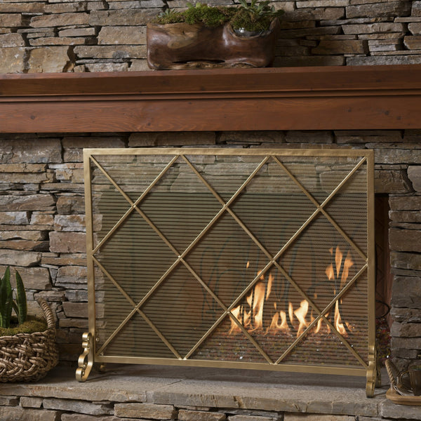 English Elm Christopher Knight Home® - FIRE Iron Single-Panel Fireplace Screen with Diamond Mesh Design, Ember Guard, Multiple Finishes 61126.00GLD