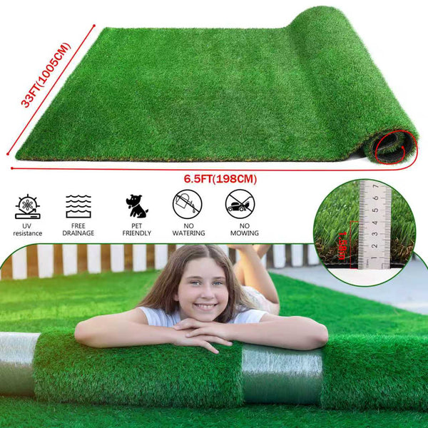 English Elm 6.5ftx33ft Outdoor Synthetic Turf Runner Lush Drainage Patio Pet Friendly Lawn Mat W1790P396365