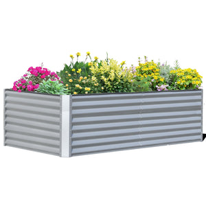 English Elm 8x4x2 Galvanized Raised Garden Bed with Rust-Resistant Steel, Open-Base Drainage, Support Rods, Safe Edges Silver W1859P198002