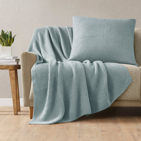 JLA Home INK+IVY - Euro Plush Knit Pillow Cover — Ultra-Soft Acrylic Euro Size with Hidden Zipper, Machine Washable Cozy Texture Light Blue II21-1305