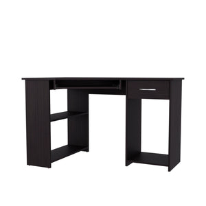 English Elm Wenge L-Shaped Computer Desk with Drawer, Shelves & Ventilated CPU Space — Modern Home Office Hub B062P389917