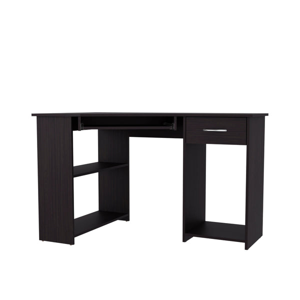 English Elm Wenge L-Shaped Computer Desk with Drawer, Shelves & Ventilated CPU Space — Modern Home Office Hub B062P389917