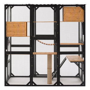 English Elm Outdoor Fir Wood Window Catio Enclosure with Four Climbing Platforms for Cats Black,Brown N719P418377D