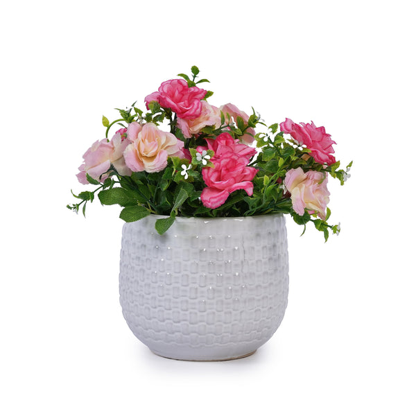 English Elm 3 Pieces Ceramic Flowerpot Set - Elegant Matte White Planters For Modern Home Décor & Gardens W3273P321548