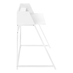 English Elm Computer Desk For Home Office - Modern White Laminate Design With Open Storage Shelves & Metal Frame B2710P219831