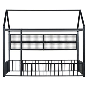 English Elm Twin House Frame Bed Powder Coated Steel with Built in Shelves for Kids Room N737P175360B