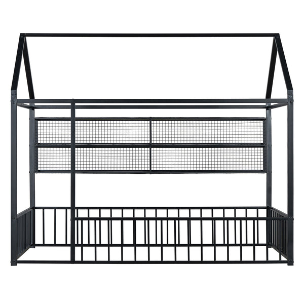 English Elm Twin House Frame Bed Powder Coated Steel with Built in Shelves for Kids Room N737P175360B