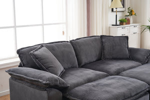 English Elm Corduroy Plush 2-Seat Sofa with 2 Back Cushions, Toss Pillows & Ottomans — Deep Seat Comfort Grey W2363S00064