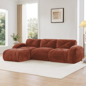 English Elm L-shaped Velvet Sectional Sofa Tufted Modular Seating with Ottoman for Living Room Red+Brown W714S01608