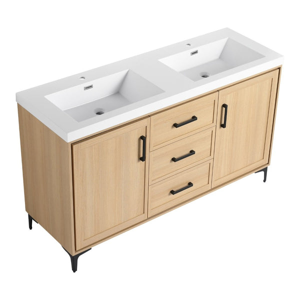 English Elm 60" Freestanding Bathroom Vanity With Double Sink, Soft-Close Doors & Drawers In Original Oak Finish P2 W1972P315237-GIGA