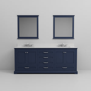 English Elm Navy Double Bath Vanity 80" W x 22" D with Cultured Marble Top, Chrome Faucets & 30" Mirrors — Durable B2731S01086