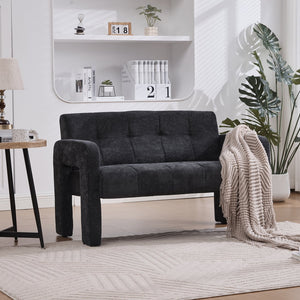 English Elm Nordic Ergonomic Double Armchair Upholstered Chenille Two-Seater Sofa 550lb Capacity Compact Lounge Chair Black W395P380537