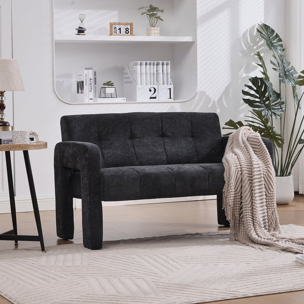 English Elm Nordic Ergonomic Double Armchair Upholstered Chenille Two-Seater Sofa 550lb Capacity Compact Lounge Chair Black W395P380537