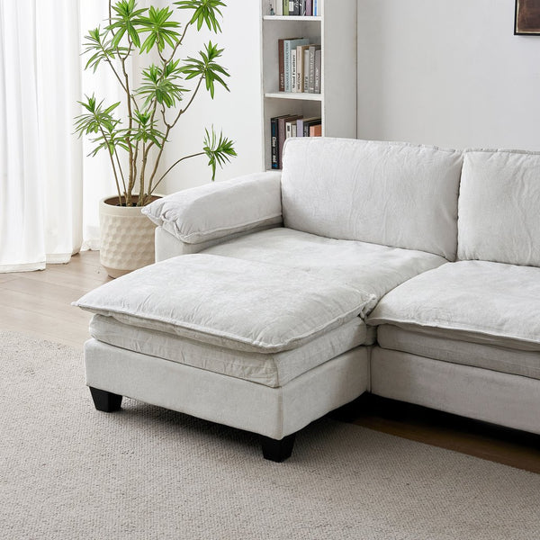 English Elm Living Room Chenille Sectional Sofa with Detachable Ottoman and Pocket Coil Cushions Beige W1097S00235