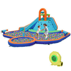 English Elm Outsunny 4-in-1 Inflatable Backyard Water Park with Slide Cannons and Splash Pool W2225P217313