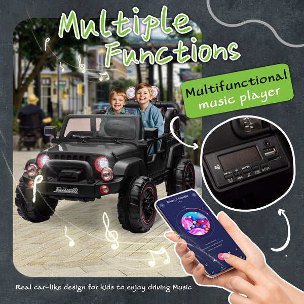 English Elm 24v Kids Electric Ride on Car with Parental Remote Rear Suspension and Bluetooth Audio Black W1578P228743