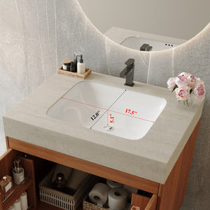 English Elm Mid-century Freestanding Bathroom Vanity with Marble Stone Top and Gold Steel Legs W3136S00065