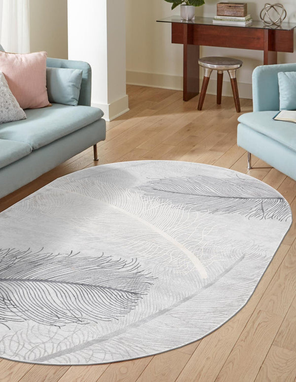 Unique Loom Finsbury Camilla Machine Made Botanical Rug Gray, Ivory/Beige 7' 10" x 10' 0"