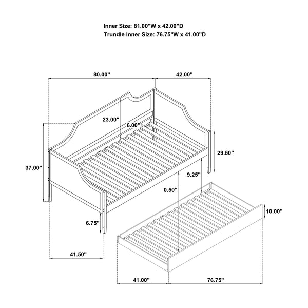 English Elm Wood Twin Daybed with Trundle Cherry Veneer Camelback Frame for Guest Rooms B016P460713