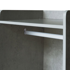 English Elm Open Open Wooden Wardrobe with 2 Rods, 5 Shelves & 3 Drawers — Modern Gray White Storage Solution N820S00021E
