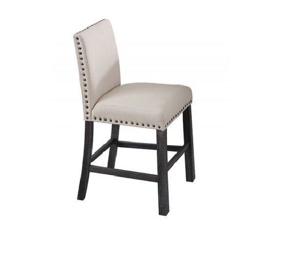 English Elm Upholstered Farmhouse Counter Chair Set of 2 with Linen Blend Fabric, Nailhead Trim and Wood Legs Natural 42 L x 20 W x 13 H B011P361868