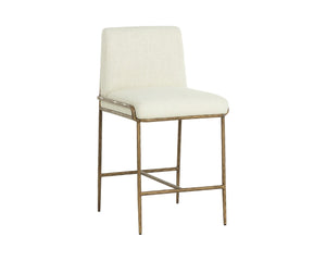 Sunpan LATHAN Counter Stool - Stylish Geralt Linen Seat with Hand-Hammered Brass Frame for Modern Spaces 112314