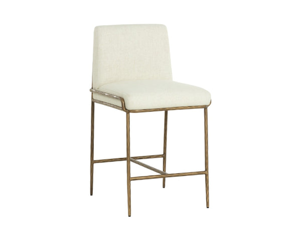 Sunpan LATHAN Counter Stool - Stylish Geralt Linen Seat with Hand-Hammered Brass Frame for Modern Spaces 112314