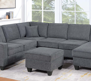 English Elm Contemporary Chenille U-shape Sectional with Usb Charging Chaise and Ottoman Included Gray,Slate B011S02188