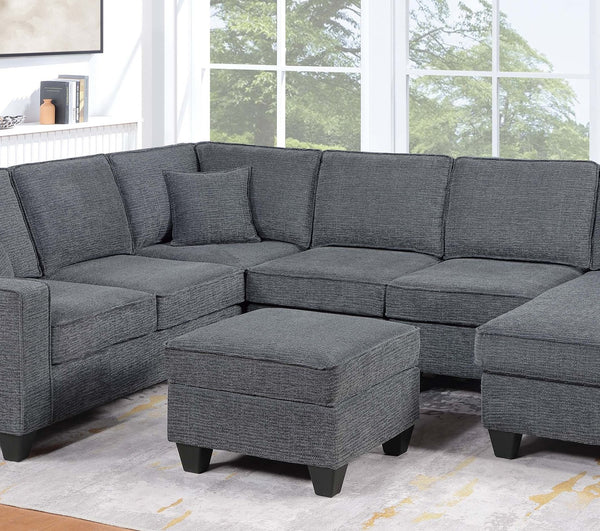 English Elm Contemporary Chenille U-shape Sectional with Usb Charging Chaise and Ottoman Included Gray,Slate B011S02188