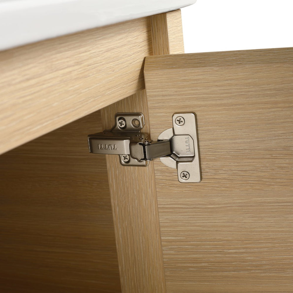 English Elm 36'' Wall-Mounted Bathroom Vanity With Elegant White Sink, Soft-Close Door & Open Storage Shelves W999S00481