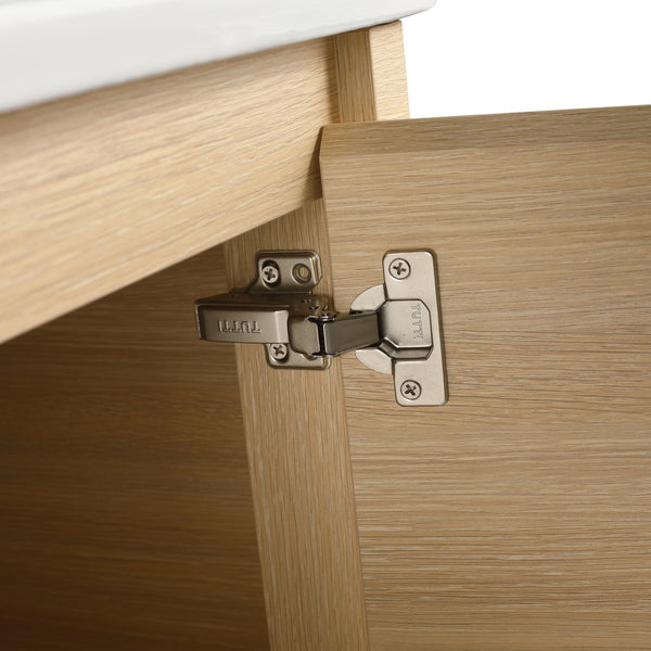 English Elm 60'' Wall-Mounted Bathroom Vanity With Elegant White Sink, Soft-Close Doors & Ample Storage Shelves W999S00483