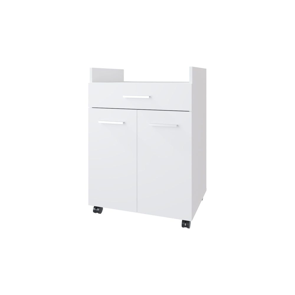 English Elm FM Burnside Kitchen Cart White – Compact 2-Door 1-Drawer Storage with Open Shelves, Scratch-Resistant Surface B128P301404