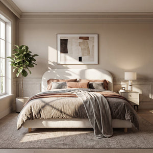 English Elm Queen Boucle Upholstered Bed Curved Foam Padded Headboard Solid Wood Legs Modern N757Q210312W-3