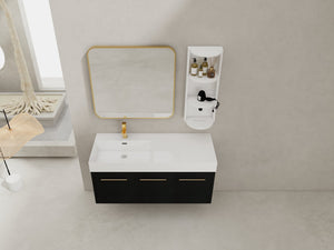 English Elm 48 Inch Wall-Mounted Bathroom Vanity Set With Left Basin Sink, Storage Rack & Soft-Close Hinges W999S00371