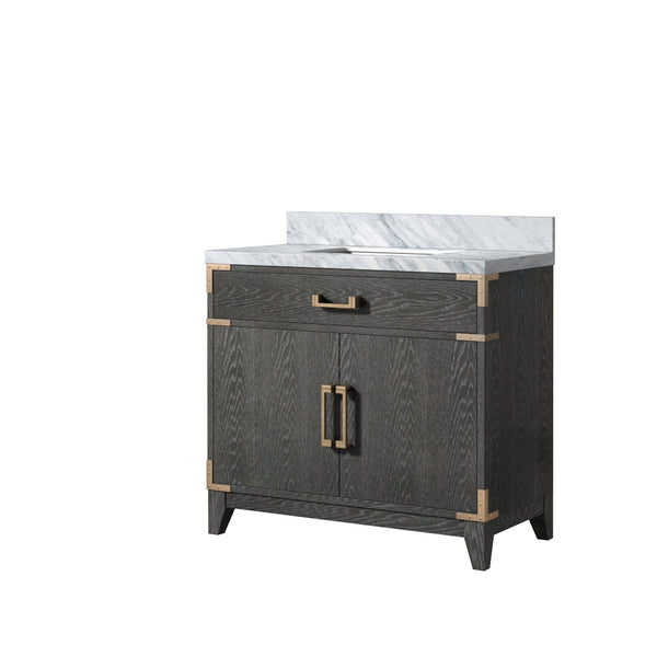 English Elm Black Oak Single Vanity 36" W With Premium Carrara Marble Top, Soft-Close Doors & Stylish Storage B2731P260909