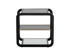Sunpan Ambretta Side Table - Modern Elegance with Smoked Glass, Black Stainless Steel Frame & Mirror Shelf